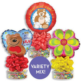 [79233VM] Get Well Soon Kelliloons Gift Set - Plastic Dish with Variety Mix Candy